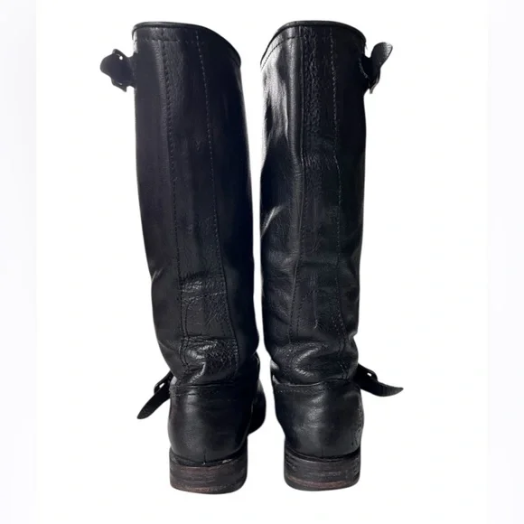 Frye Tall Black Veronica Slouch Black Leather Riding Boots Buckles Size Sz 6.5 - Picture 9 of 16
